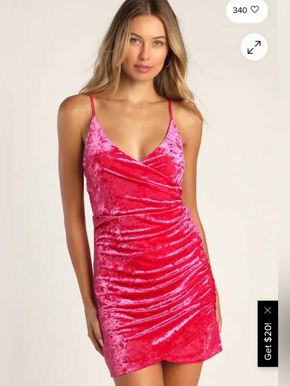 Lulus Glow Up Girl Pink Crushed Velvet Ruched Mini Dress NWT